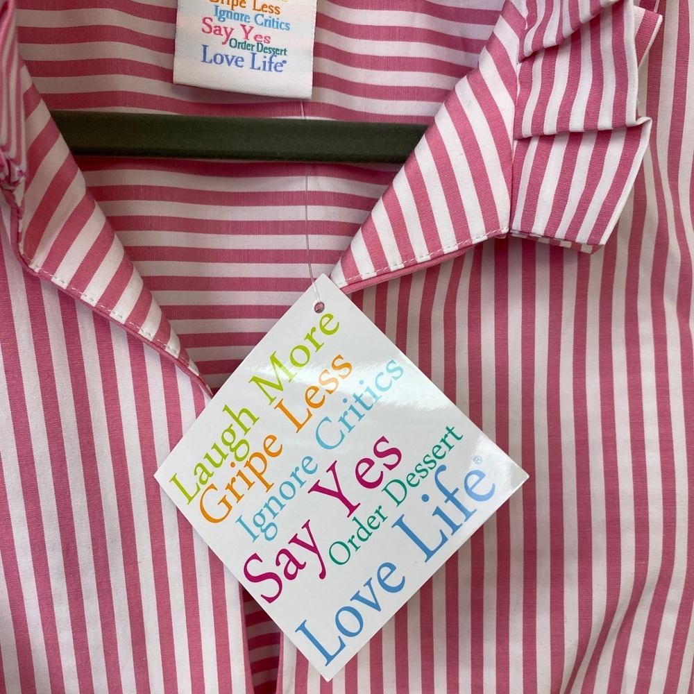 NWT, Gretchen Scott, Hope Dress Pink White Stripe Ruffle Collar Sleeveless Small - Picture 8 of 14